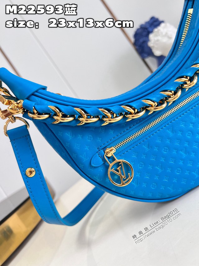 LV專櫃2023新款Loop手袋 M22593藍 路易威登微縮版Monogram花紋腋下包斜挎女包 dn1237
